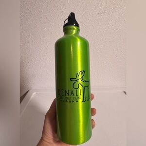 Stainless steel water bottle.